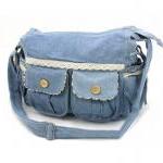 Handmade Lace Bowknot Cotton Jean Shoulder Bag
