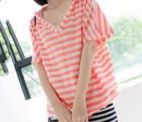 Candy Color Stripe Lace-up Hooded Loose V-neck
