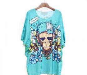 Cool Monkey Double-sided printed Batwing Loose T-shirt