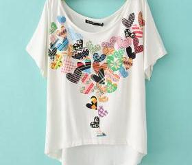 Peach Heart Two-sided Print Loose Short T-shirt