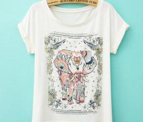 Vintage Lovely Elephant Print T-shirt