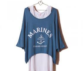 Navy Style Marine Two-piece Loose Top/T-Shirt & Vest