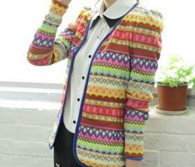 Cute Embroidery Rainbow Knitting Slim Wrap Cardigan