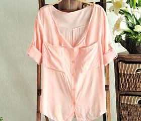 Three Quarter Sleeve Solid Color Thin Slim Shirt