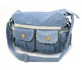 Handmade Lace Bowknot Cotton Jean Shoulder Bag