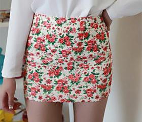 Sweet Flower Elastic Slim Mini Skirt